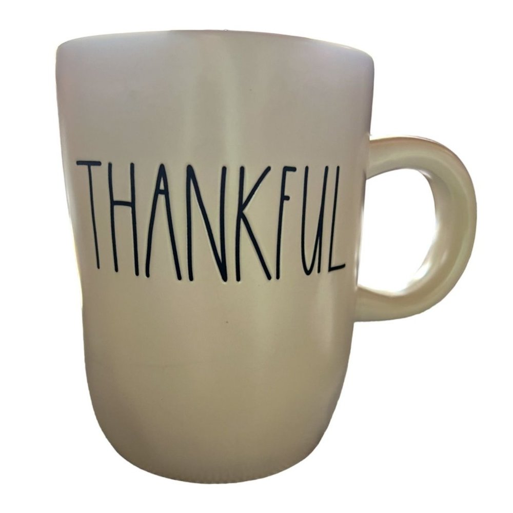 Rae Dunn THANKFUL Mug Ceramic White with Black Lettering Collection by Magenta
